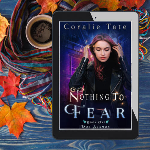 Nothing to Fear cover with notebook, scarf, autumn leaves, and tea..