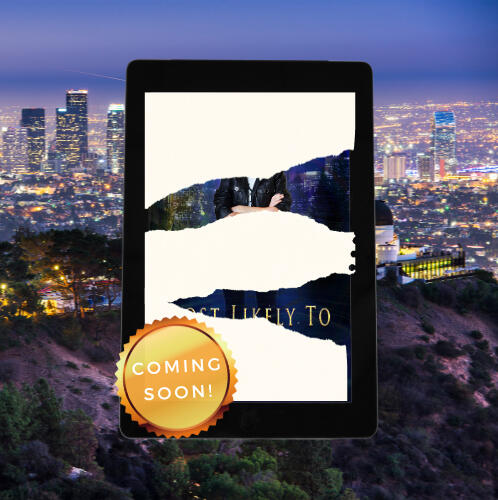 A smiling woman in a blue denim shirt is texting on a white phone.